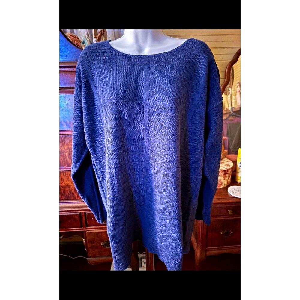 Vintage Sweetbriar Women’s Medium Blue Textured Knit Sweater Cotton USA 48” Bust